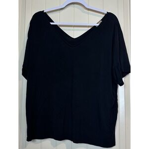 Piko short Sleeve Bamboo Knit Stretch Oversized Womens top shirt black sz S